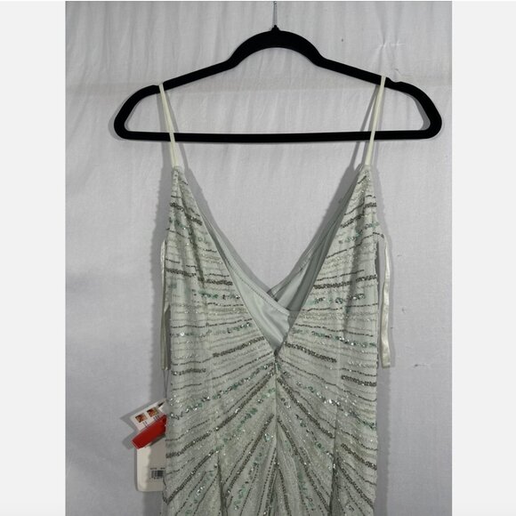 NWT $498 Mac Duggal [ 4 ]‎ Beaded Sleeveless Faux Wrap Gown in Mint #Q715 - Picture 13 of 14